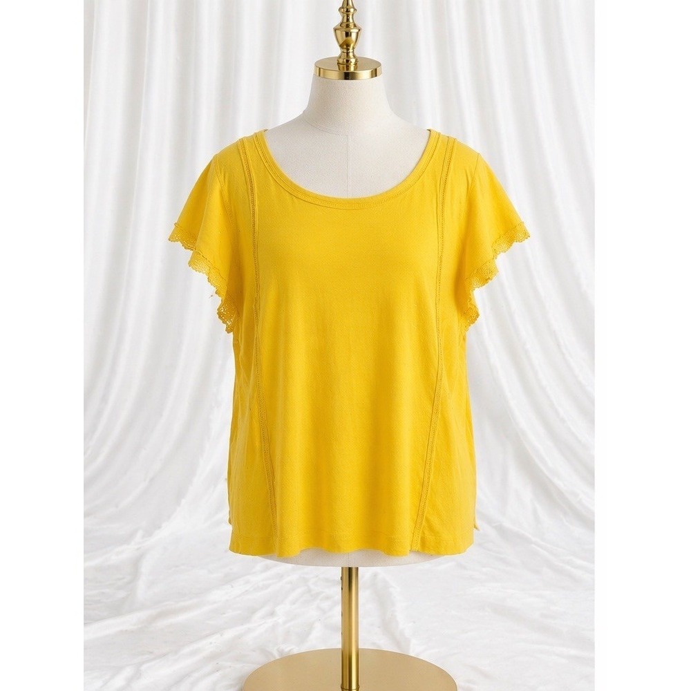 Isaac Mizrahi Live Flutter Sleeve Knit Tunic Lace Trim XL Yellow Gold A308013